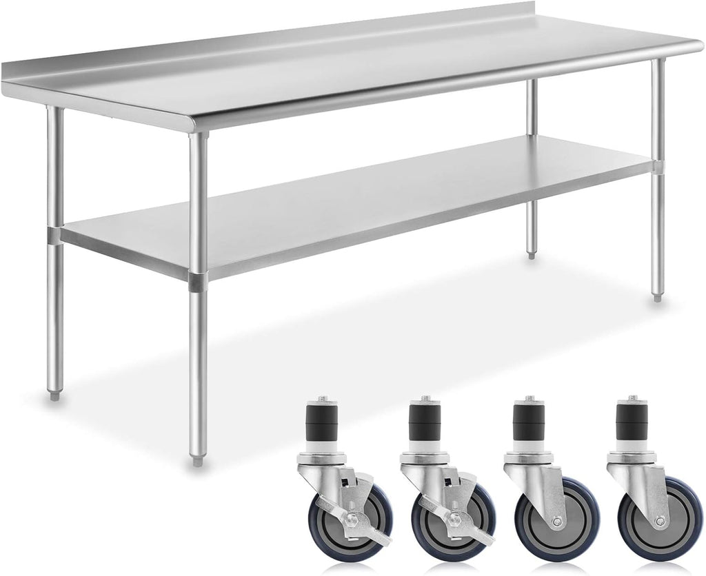 NSF Stainless Steel Commercial Work Table with Backsplash and 4 Casters 30 in. x 24 in. W392