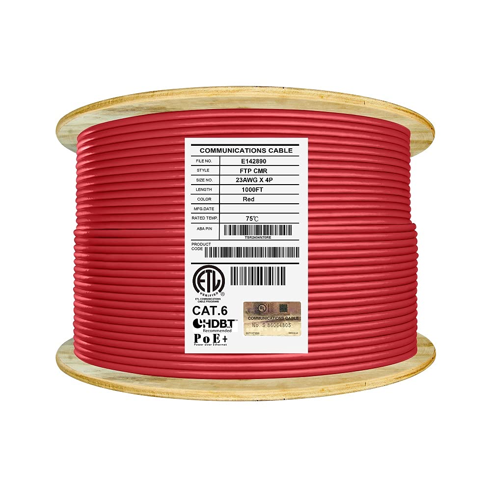 Cat6 Shielded Riser 1000ft F/UTP 23AWG Solid Bare Copper 550MHz Bulk Ethernet Cable Reel White Q9948
