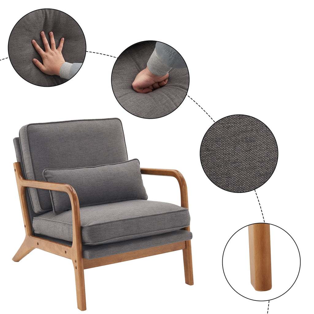 Fabric Single Sofa with Wood Legs (Gray) J131