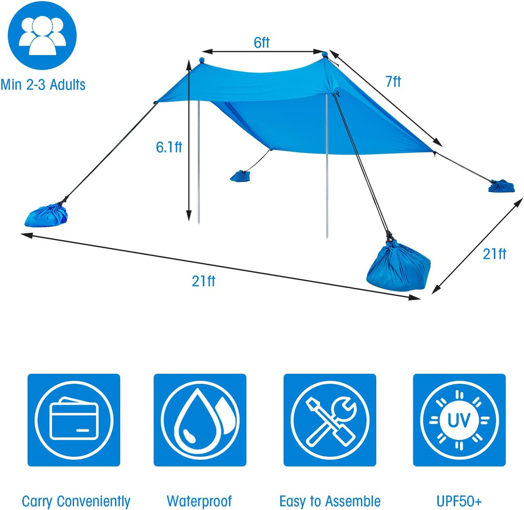 6 x 6 FT UPF50+ Pop Up Beach Tent with Carry Bag D13300
