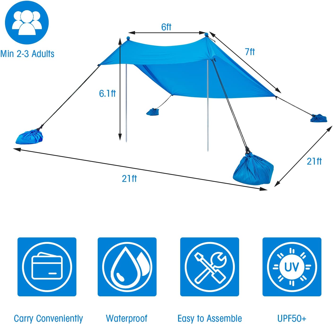 6 x 6 FT UPF50+ Pop Up Beach Tent with Carry Bag D13300