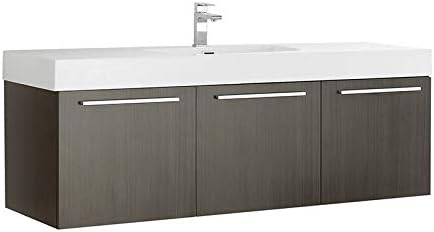 Gray Oak Wall Hung Single Sink Bathroom Cabinet Q9509