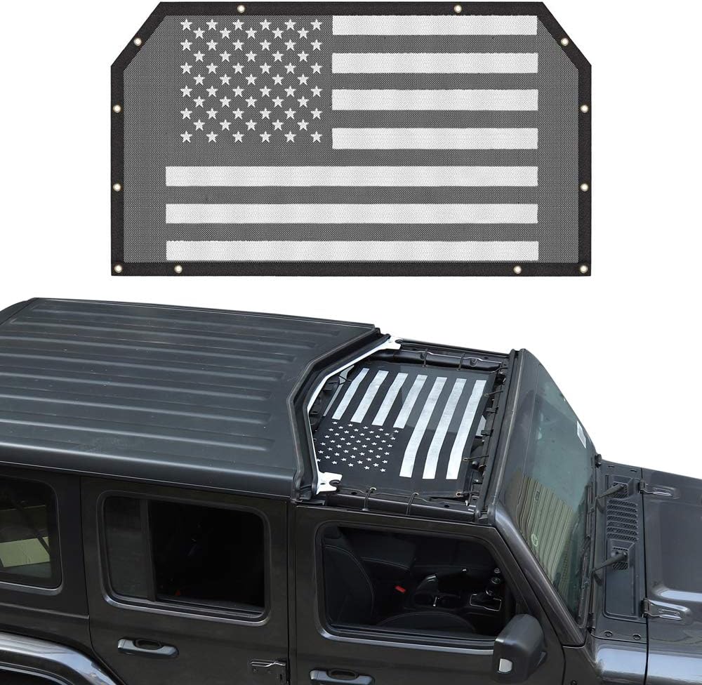 Mesh Shade Top Sunshade Screen for Jeep Wrangler JL JLU, USA Flag, Polyester, Black Q54527