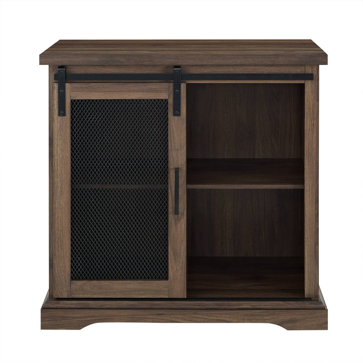 Industrial Farmhouse Accent Cabinet with Sliding Mesh Door Dark Walnut S937378