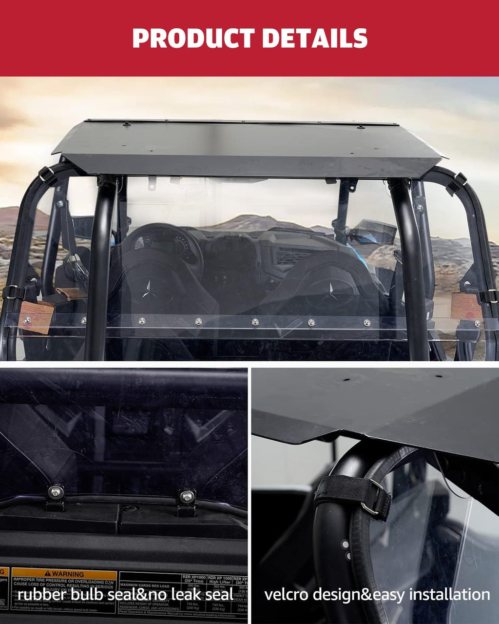 Rear Windshield for Polaris RZR XP 1000, Clear Polycarbonate Rear Full Window E480