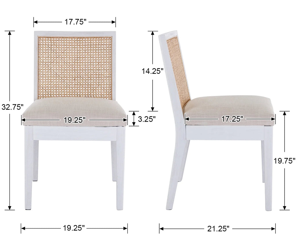 Beige Rattan Dining Chairs Set of 2 with White Hardwood Frame H724733