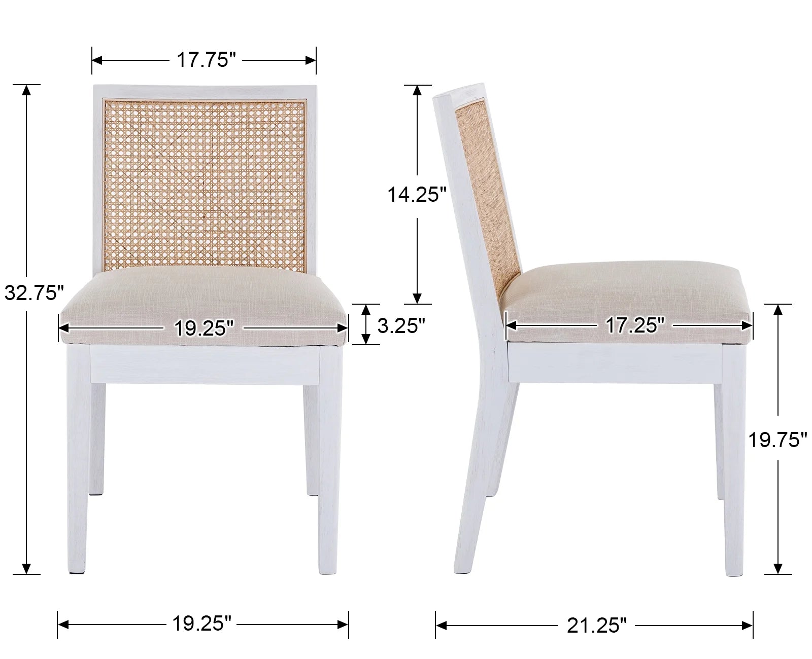 Beige Rattan Dining Chairs Set of 2 with White Hardwood Frame H724733