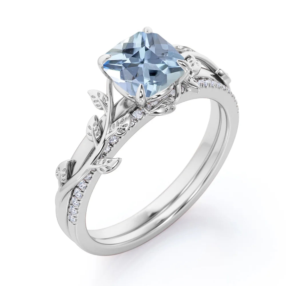 18K White Gold Plating over Silver Bridal Ring Set R318