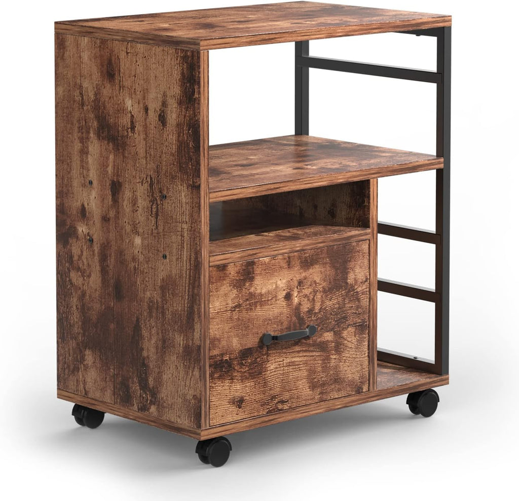 Black Mobile File Cabinet with Drawer T8546