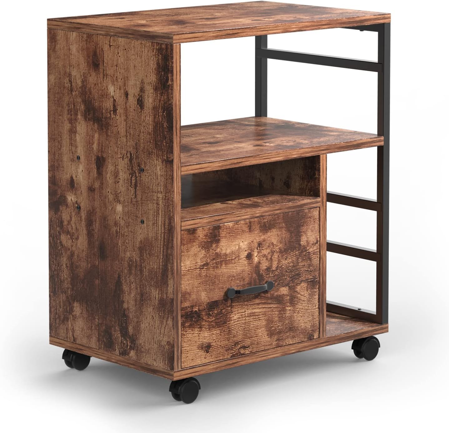 Black Mobile File Cabinet with Drawer T8546