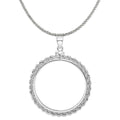 Sterling Silver Rope Coin Bezel Pendant with Rope Chain Necklace 18" M72817