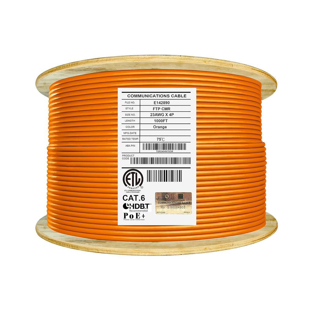 Cat6 Shielded Riser 1000ft F/UTP 23AWG Solid Bare Copper 550MHz Bulk Ethernet Cable Reel White Q9948