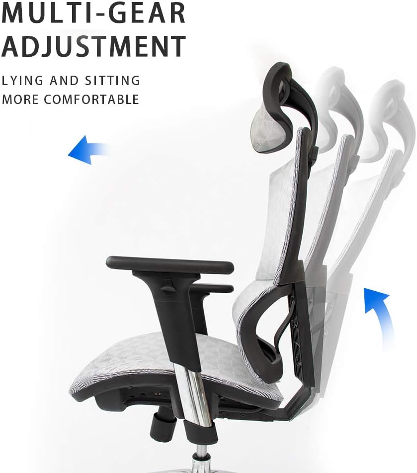 Grey High Back Mesh Executive Office Chair with Adjustable Headrest and Armrest J49094