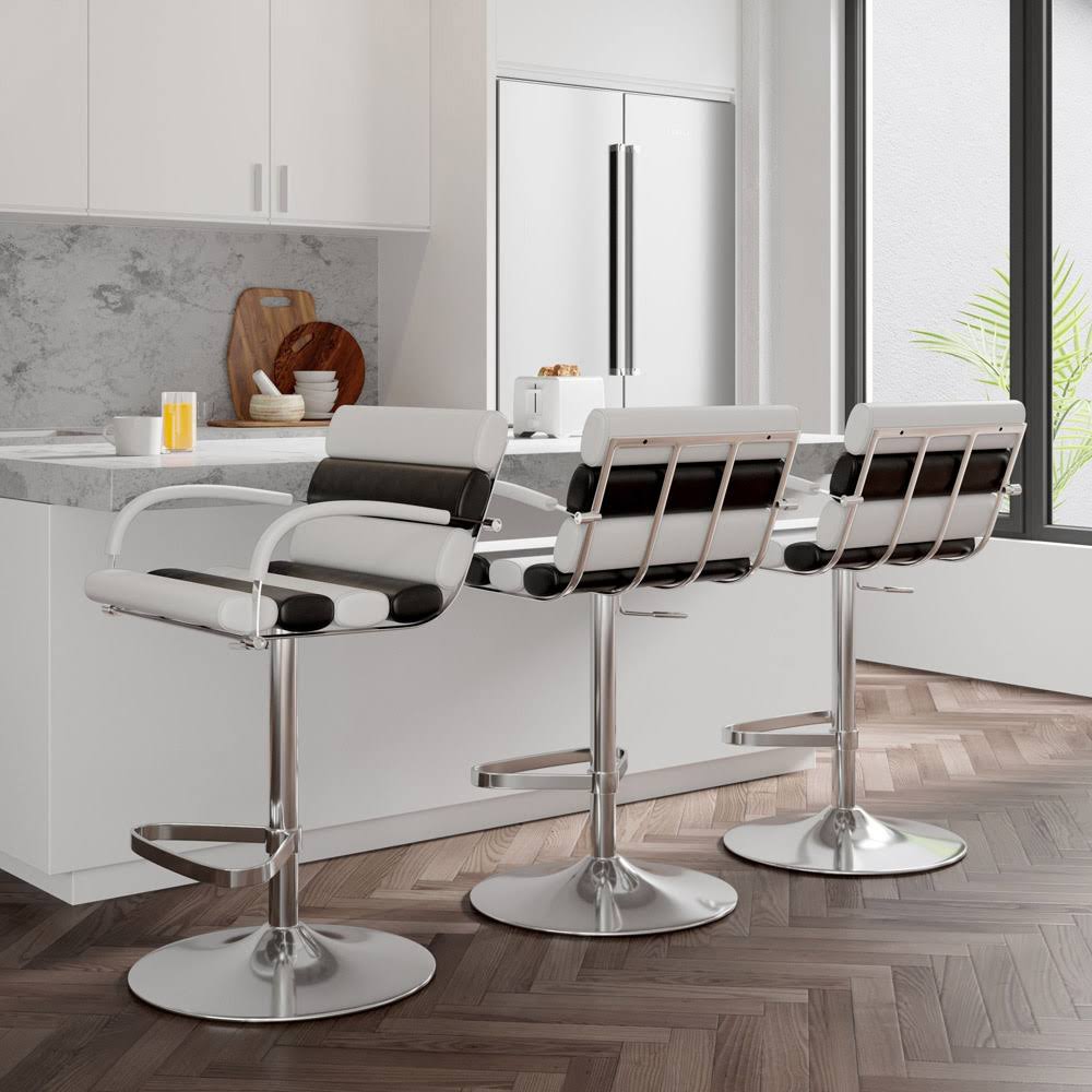 Black and White Adjustable Height Swivel Bar Stool with Chrome Base C312857